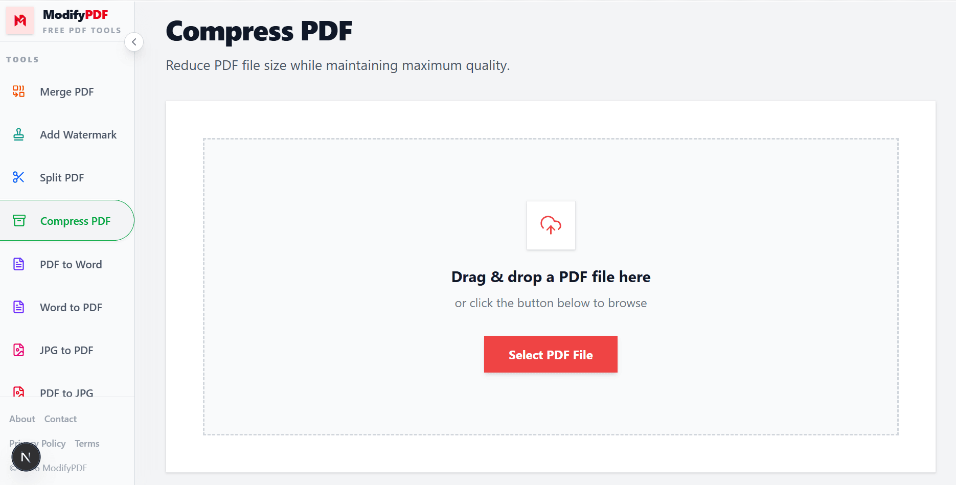 Upload a PDF file to compress it online