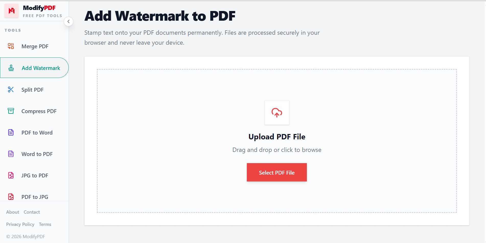 Upload a PDF document to add a text watermark online