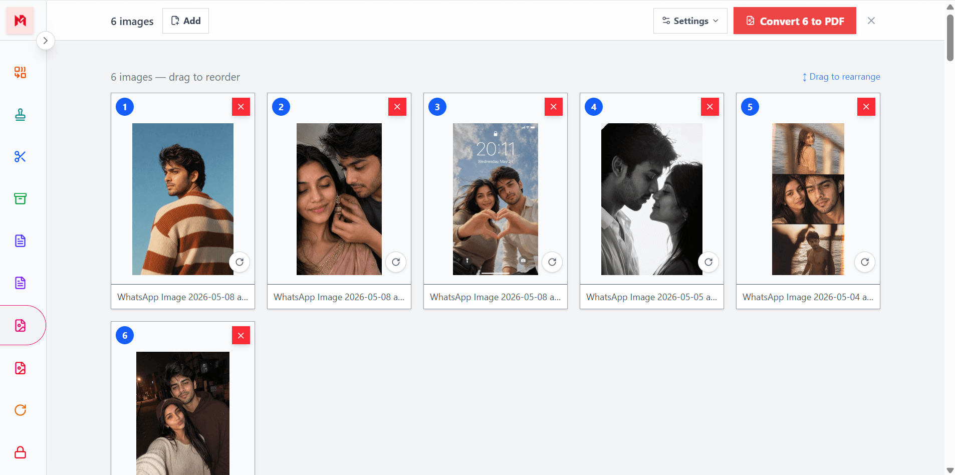 Reorder and rotate images before converting them to PDF