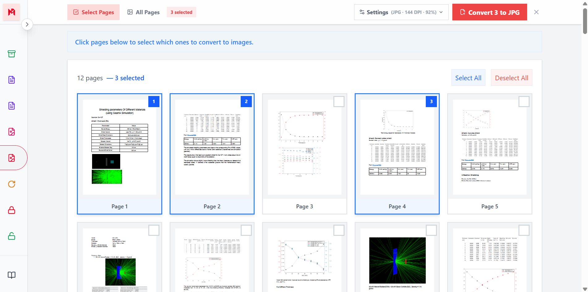 Select specific PDF pages to convert into JPG or PNG images