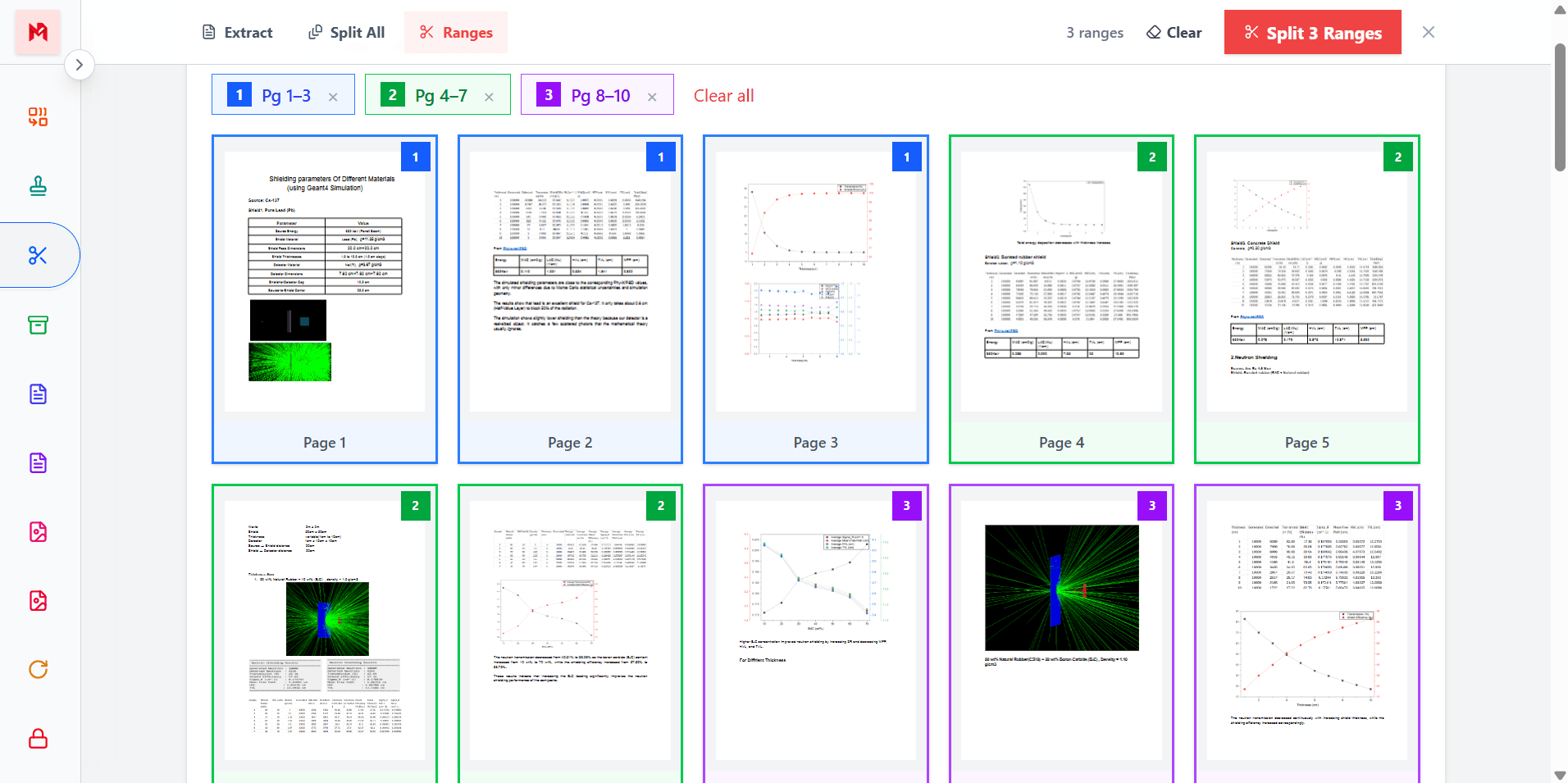 Split a PDF by custom page ranges into multiple files